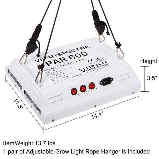 VIPARSPECTRA PAR600 600W 12-Band LED Grow Light Full Spectrum w/ Rope Hangers 